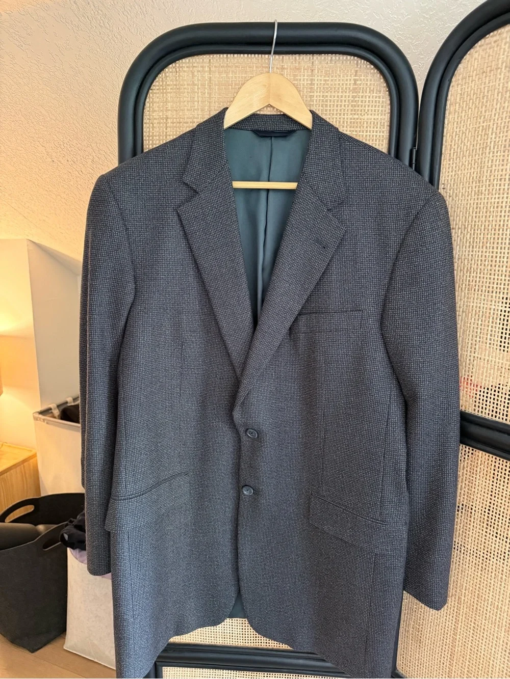Burberry Men's Wool Single Breasted Brown Navy Blue Trench Blazer Large 42R